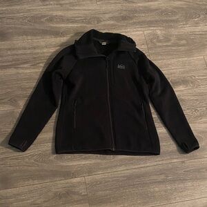 REI - Black Full Zip Fleece Hooded Jacket - Size M
